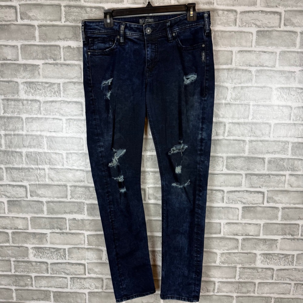 Silver Jeans Co Tuesday Mid Skinny Distressed Dark Wash Jeans 32x31 L13101SCJ423